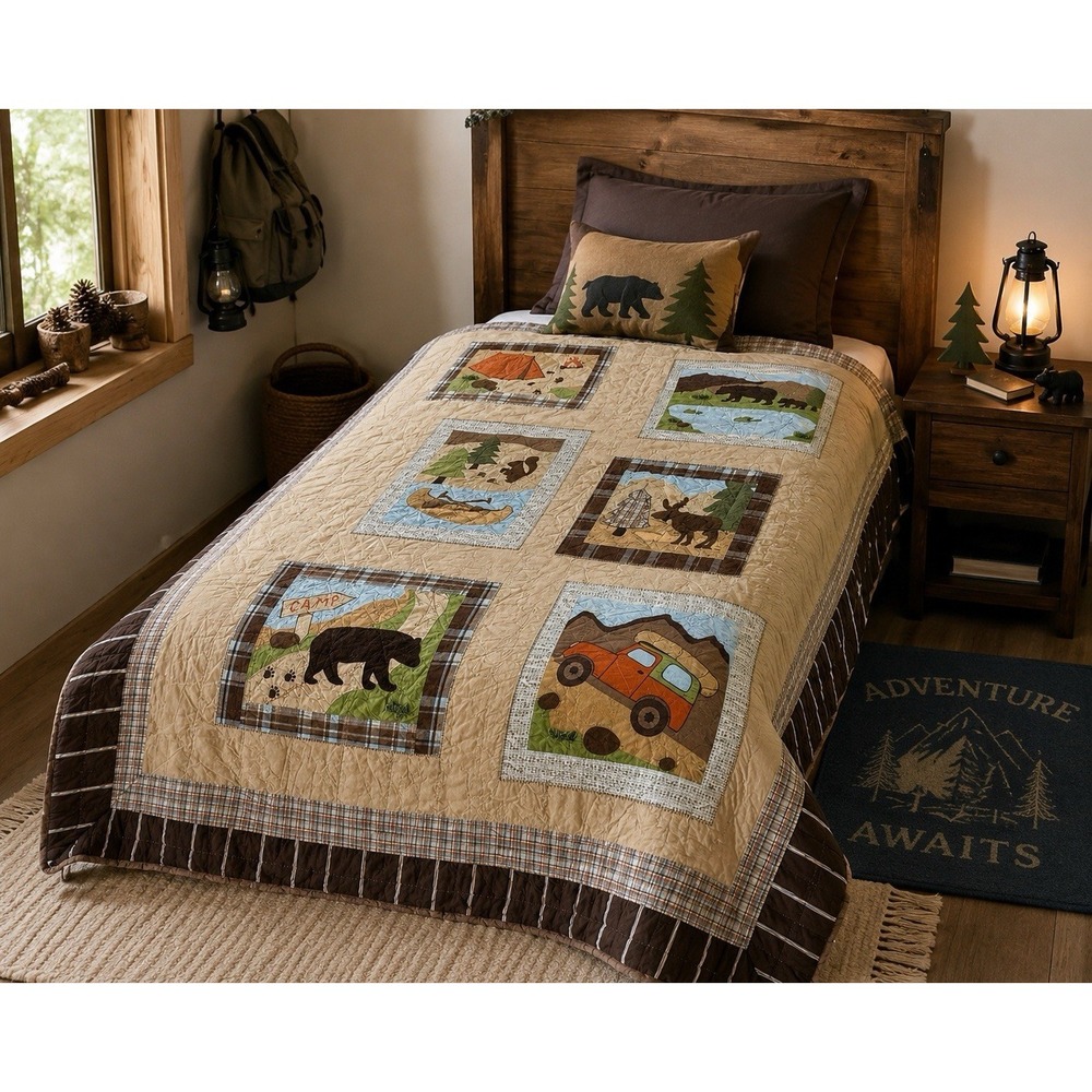 Woolrich Kids Big Bear Camp Campground Quilt Comforter Lodge Twin Cotton Cabin